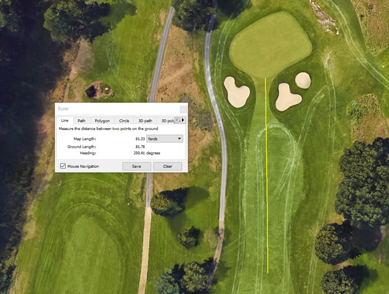 Measuring distances for a yardage book